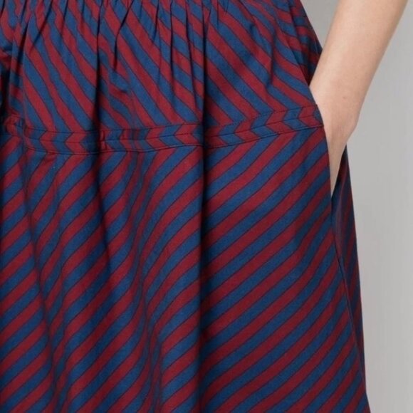 Tory Burch Spring 2022 Burgundy/Blue Striped Poplin Maxi Skirt XS (Orig. $599) - Picture 6 of 10